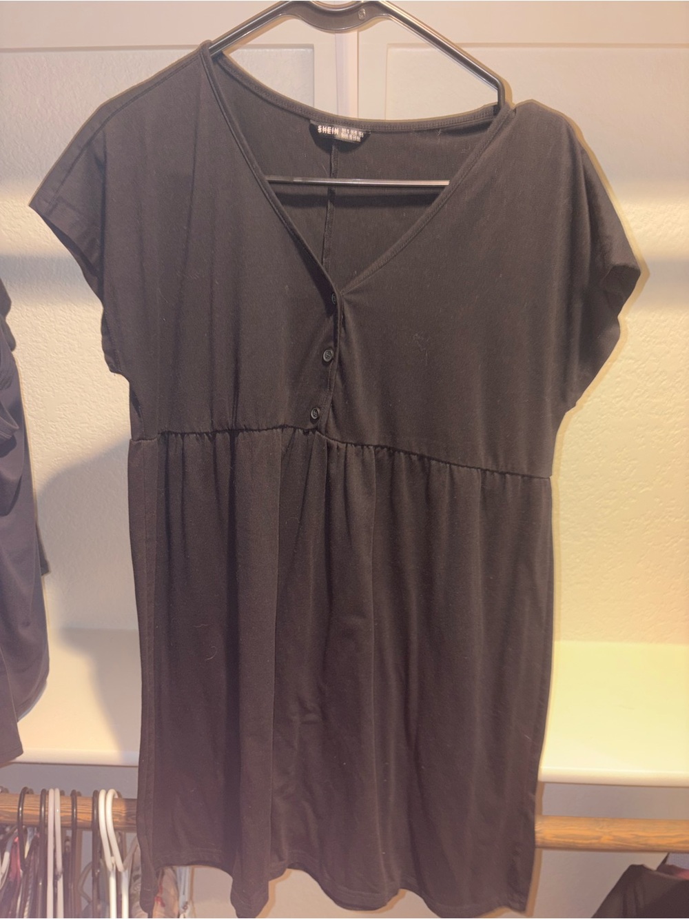 SHEIN Black V-Neck Babydoll Tunic Dress